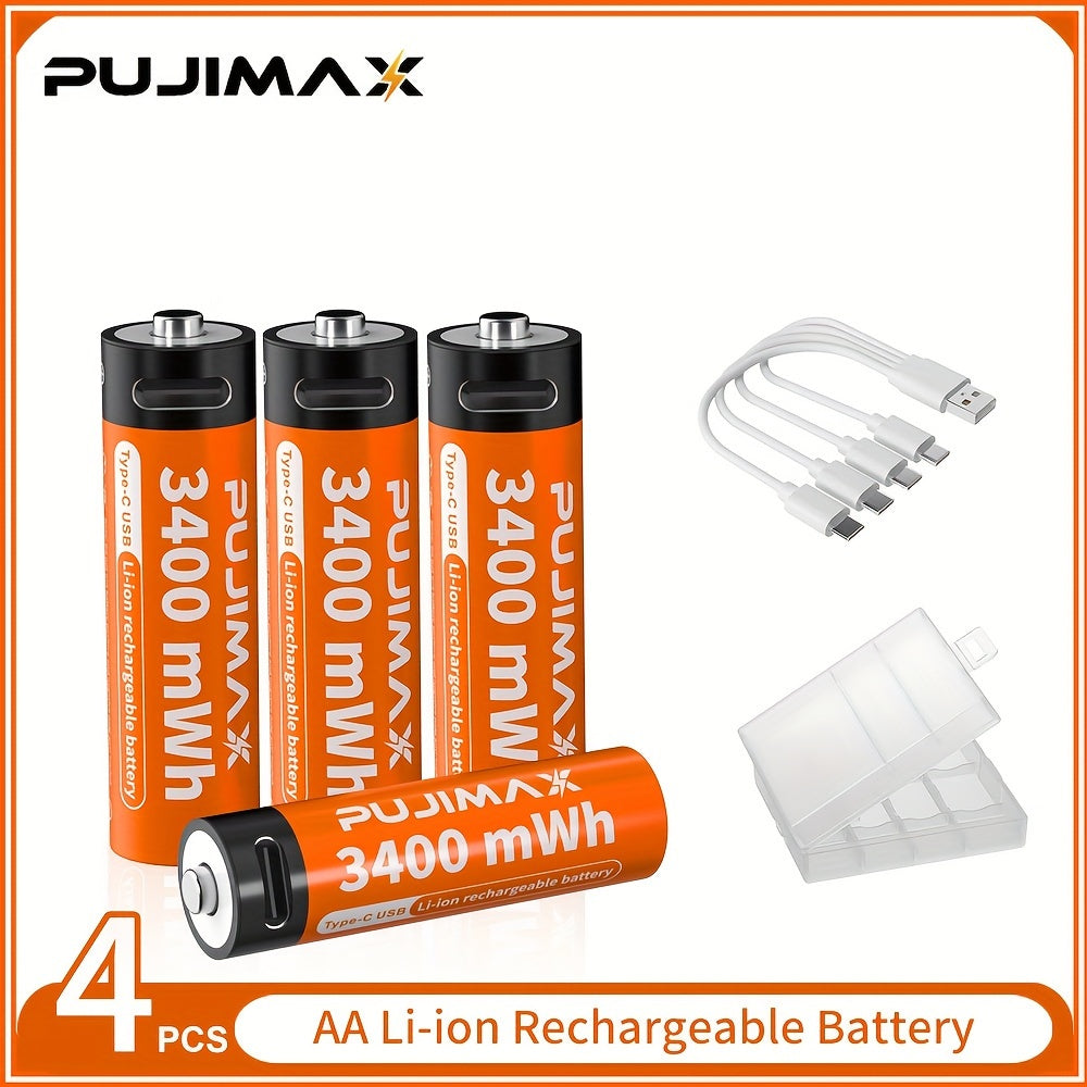 PUJIMAX 1.5V AA 3400Mwh and AAA 1100Mwh Lithium Batteries with Type-C Charging Port.