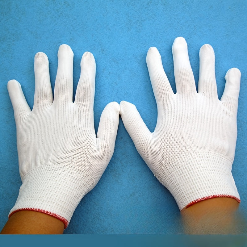 White Ultra-Thin Nylon Knit Gloves - Set of 12 - Perfect for Dusting, Precision Work, and Packing - Ideal for Home Cleaning