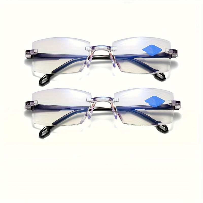 Bifocal reading glasses with clear lenses for women and men to reduce eyestrain while using computers.