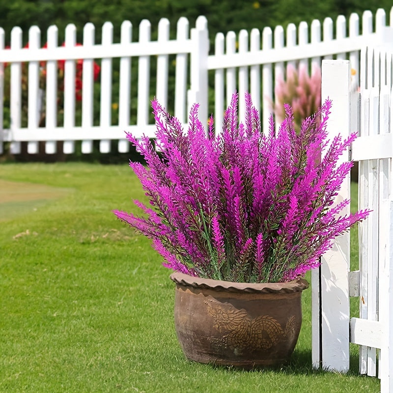 Bundle of 3 artificial UV resistant lavender flowers for indoor or outdoor decor in spring and summer.