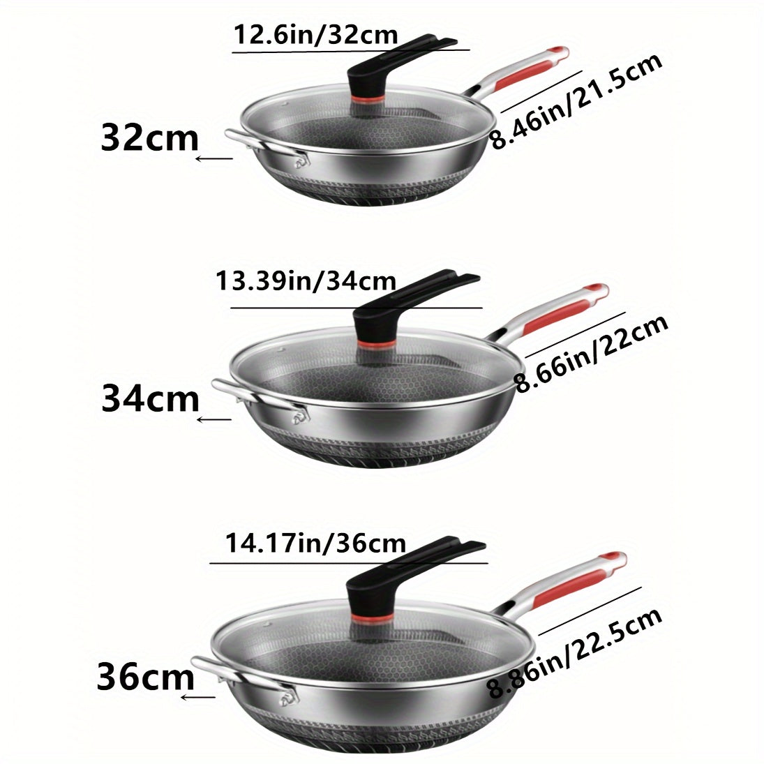 Stainless steel frying pan perfect for outdoor camping and use on gas stove or induction cooker. This non-stick pan is ideal for frying steak, eggs, and fish. The kitchen honeycomb design ensures even cooking. Available in 32cm, 34cm, and 36cm sizes with