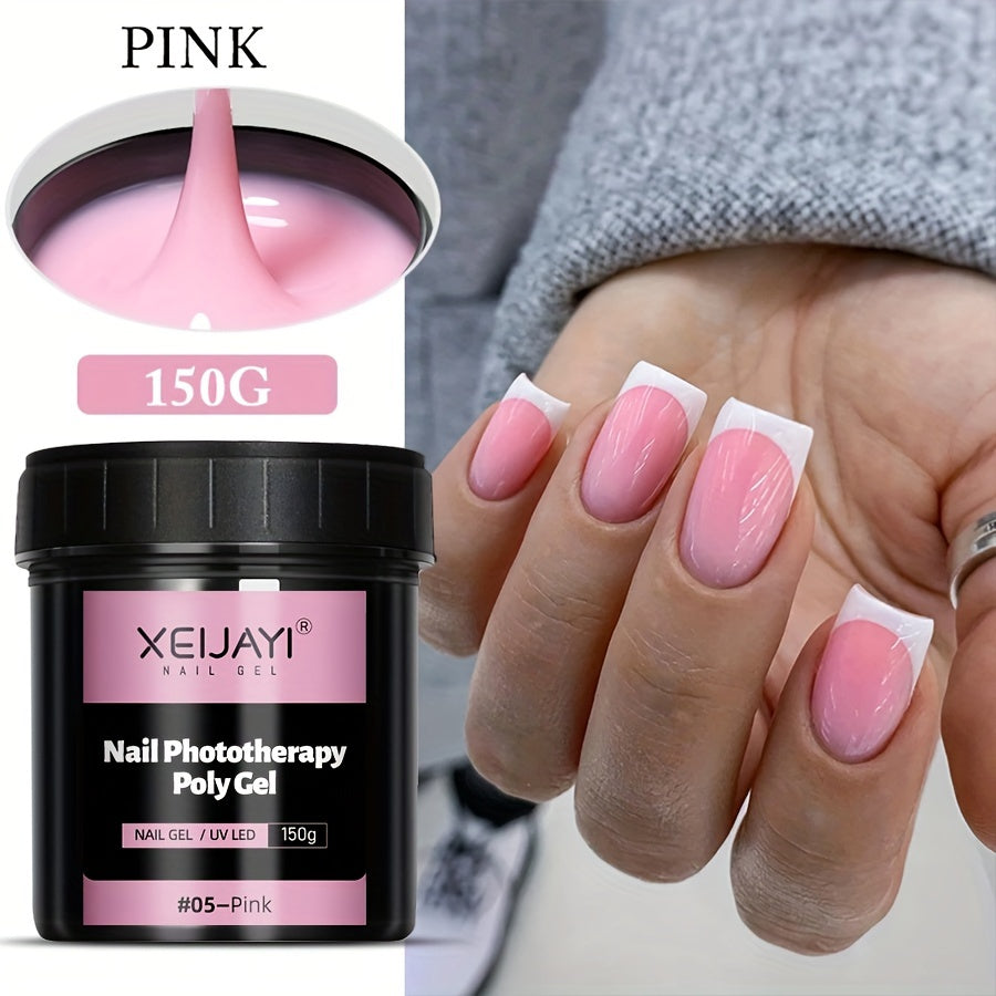 XEIYAI 150g Nail Phototherapy Polygel Gel offers pain-free construction and a glossy finish. The UV solid acrylic gel features a heart pattern and round shape, making it lightweight and