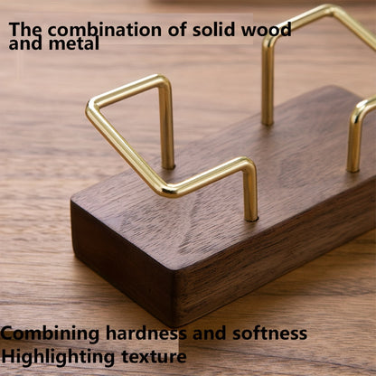 Elegant desktop business card holder made of black walnut and beech wood, ideal for business gifts.