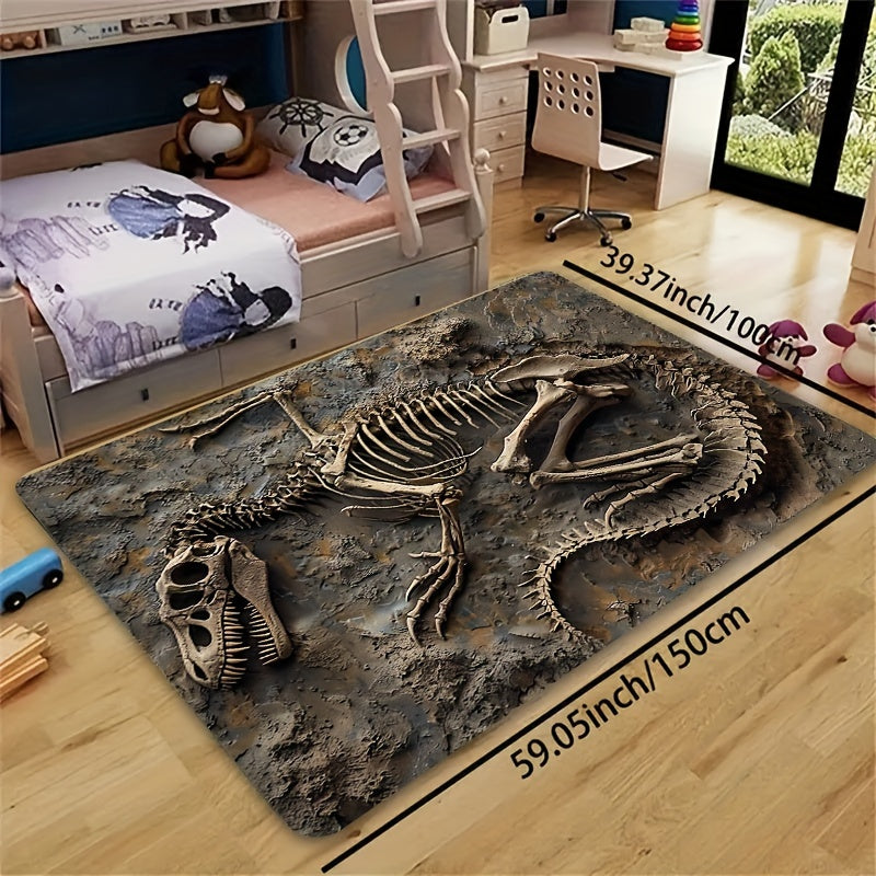 Soft and thick area rug designed with dinosaur fossils, measuring 8mm in thickness. This rug is machine washable and suitable for use in the bathroom, kitchen, living room, or bedroom. It serves as a versatile indoor decor mat, perfect for adding a touch