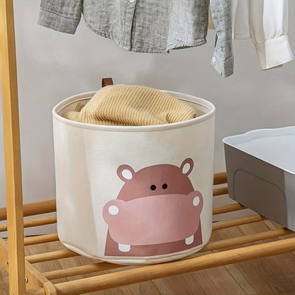 Get organized with this adorable Cartoon Animal Print Felt Storage Basket! Perfect for storing diapers, toys, and miscellaneous items, this polyester organizer bin is a cute and practical addition to any room.