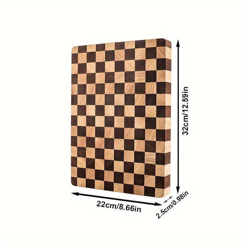 Large Vintage-Inspired Wood Cutting Board with Checkered Butcher Block Design - Thick and Food-Safe Chopping Board for Kitchen Use