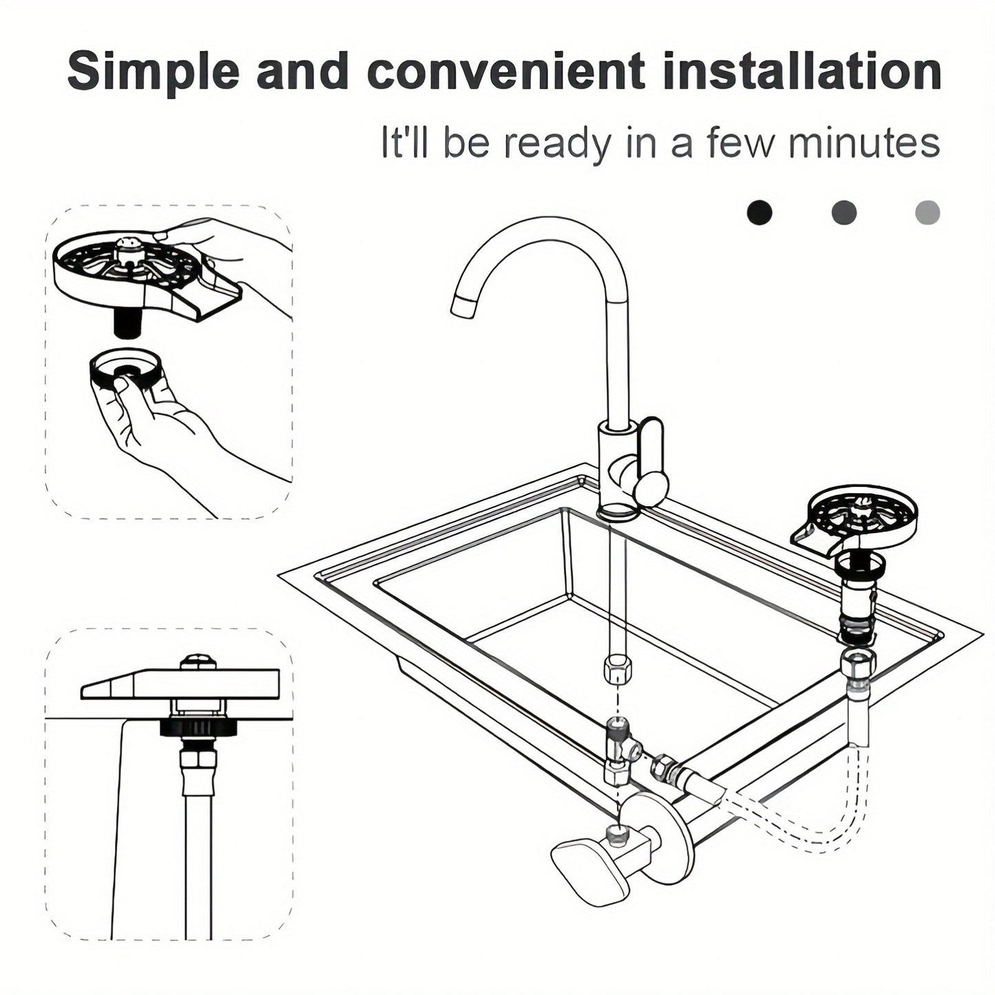 High-pressure Cup Washer Set, Automatic Cleaner for Embedded Sink Press, High-pressure Sink Spray Washer, Glass Rinser for Home Kitchen, Coffee Shop, Milk Tea Store, and Bar. Includes Faucet and Kitchen Accessories.