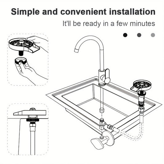 High-pressure Cup Washer Set, Automatic Cleaner for Embedded Sink Press, High-pressure Sink Spray Washer, Glass Rinser for Home Kitchen, Coffee Shop, Milk Tea Store, and Bar. Includes Faucet and Kitchen Accessories.