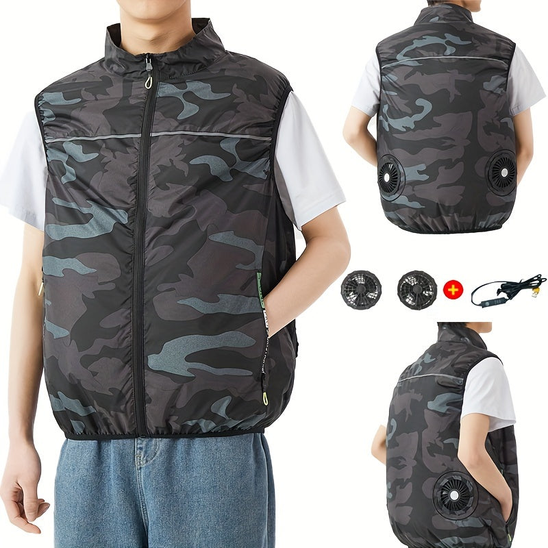 Stay cool and comfortable on-the-go with the Wearable Fan Vest. This USB-powered cooling vest features sleeveless air conditioner clothing, equipped with 2 silent fans and adjustable speed settings. Perfect for both men and women, this vest is ideal for