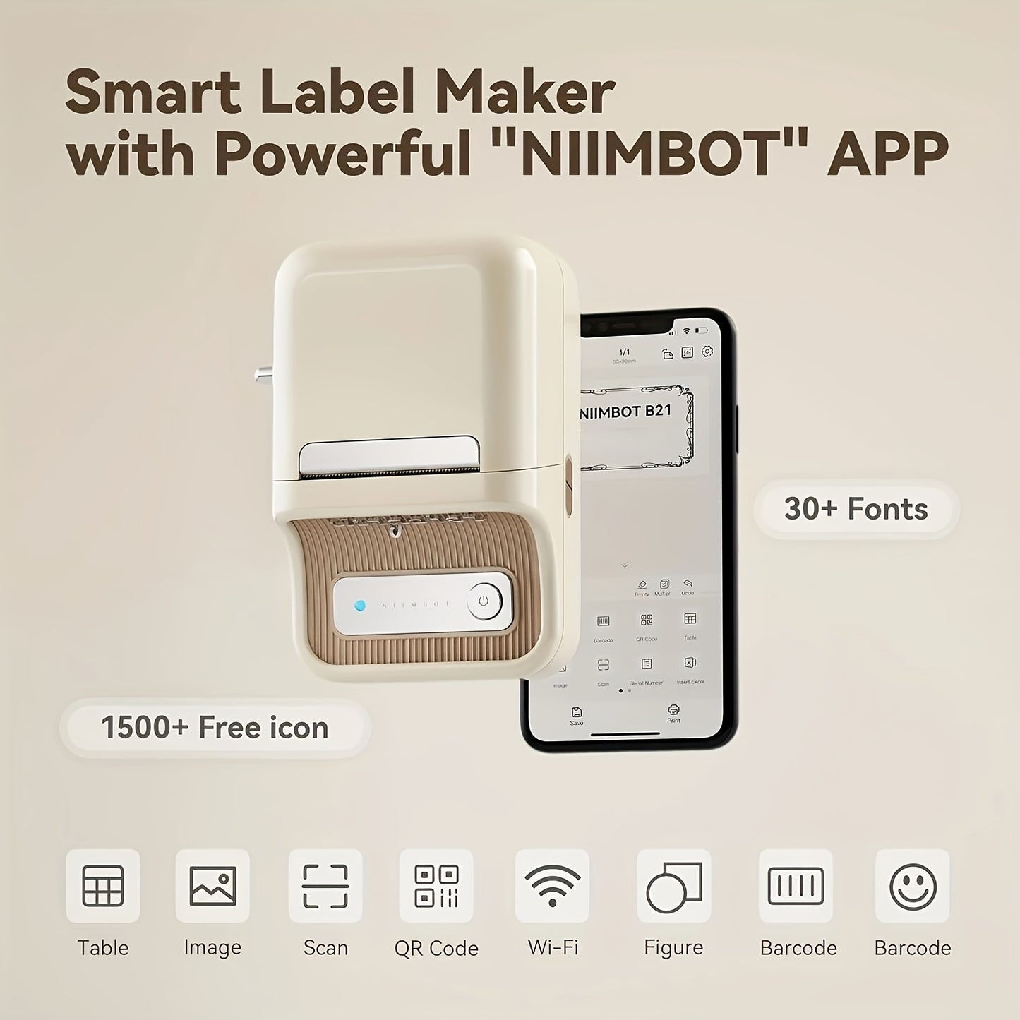 Niimbot B21 Smart Label Printer - Portable, wireless thermal label maker for home, office, store. Inkless & fast printing, high-quality, versatile label printing. 20-50mm width, USB/battery