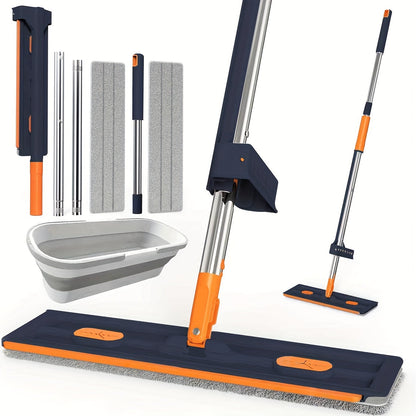 The Ultimate Mop & Bucket Set - Featuring a Convenient Dispenser, Foldable Design, Refillable Microfiber Pads, Hands-Free Washing Handle, and 360° Rotating Flat Mop for Both Wet and Dry Cleaning - Perfect for Keeping Your Kitchen, Bathroom, and Living