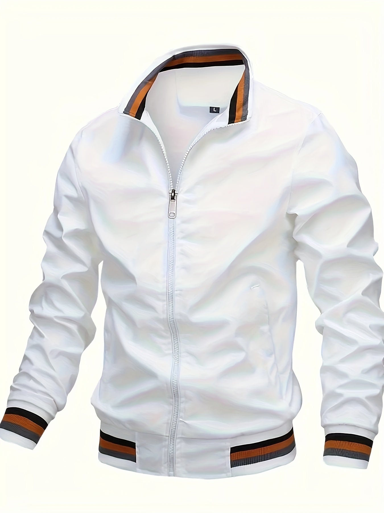 Stylish men's solid cardigan with zipper, stand collar, and long sleeves. Ideal for dates in autumn and winter.