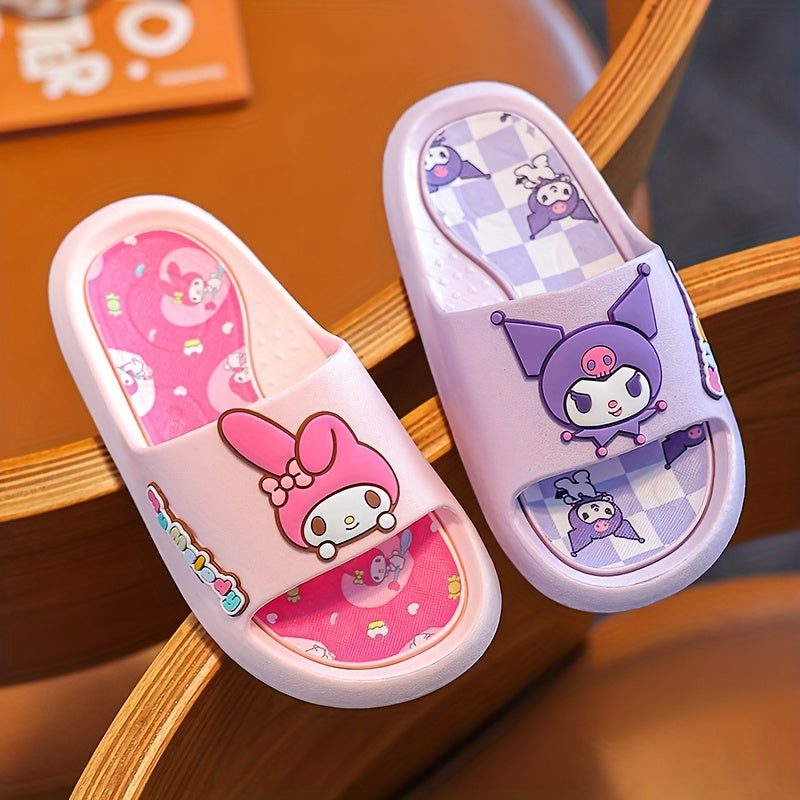 Hello Kitty Girls' Slippers - Pink Non-Slip Indoor Slides with Cartoon Design, PVC Material, Ideal for Spring/Summer.