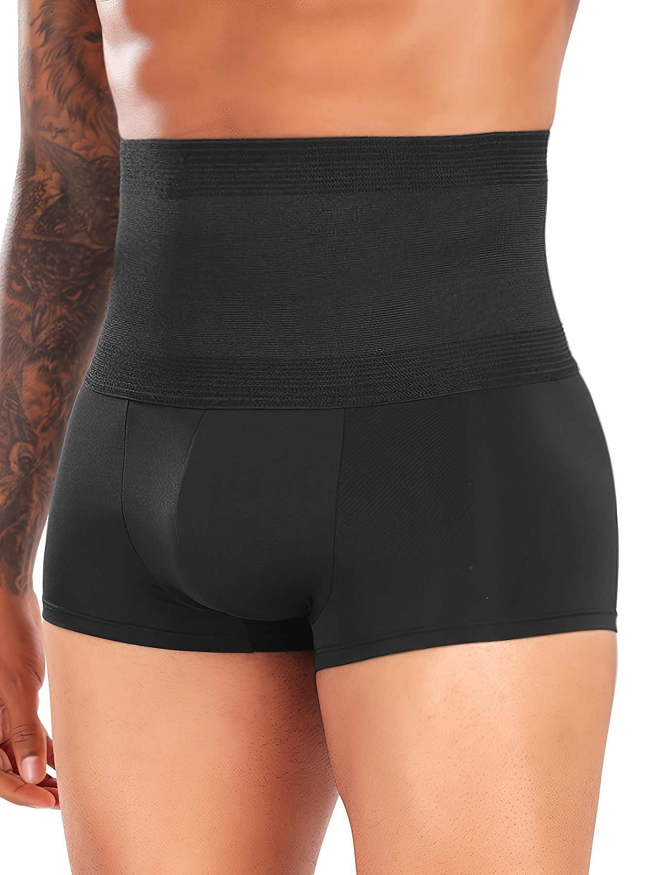 High-waist shapewear shorts for men that slim and control the tummy, ideal for sports and fitness.