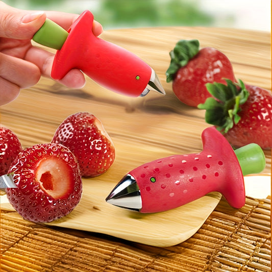 Easy-to-use stainless steel strawberry corer for effortless stem removal.