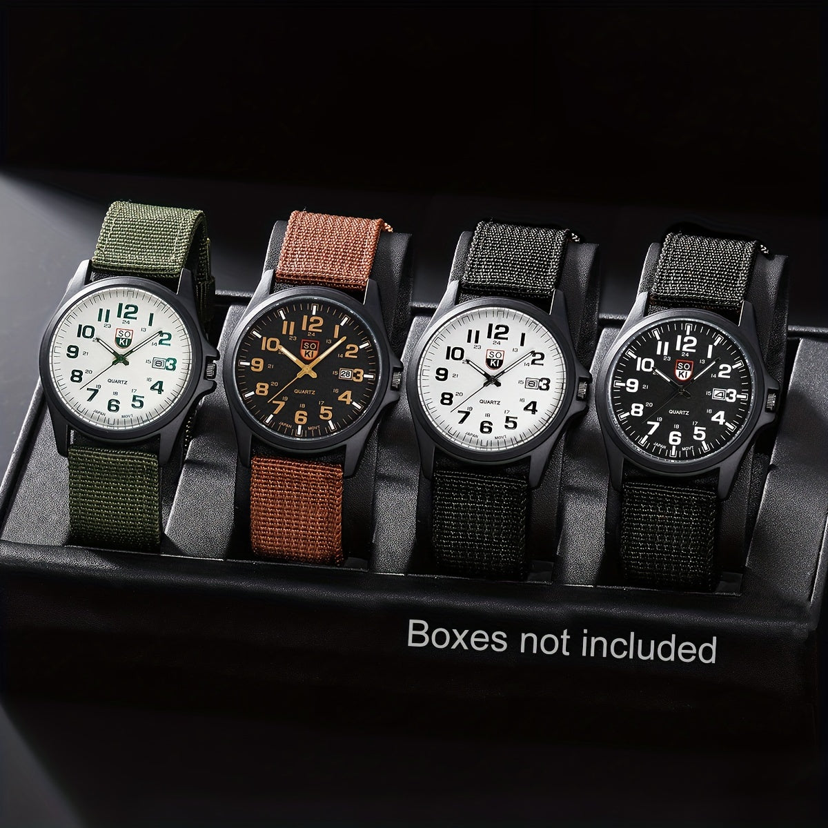 Looking for the perfect gift for him this holiday season? Check out the SOKI Men's 4-piece Fashion Quartz Watch Set with Calendar. This set features a casual digital dial, nylon strap, and alloy case, making it a stylish and practical gift for Christmas