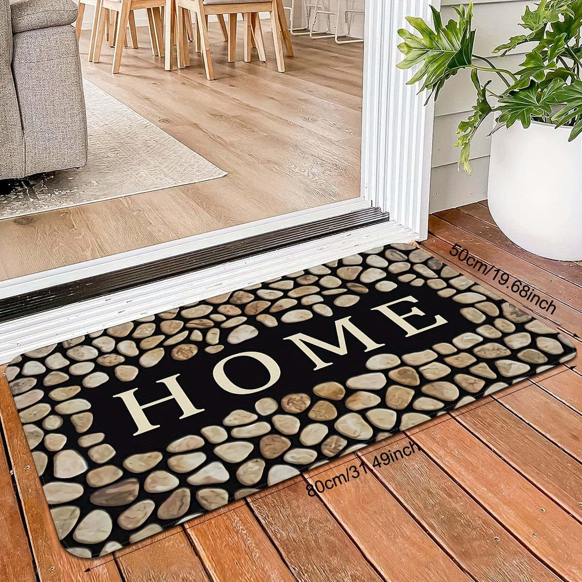 Pebble Letter Print 1PC Door Mat with Non-Slip Polyester Area Rug - Stain Resistant, Washable, Perfect for Laundry Room, Kitchen, or Guest Room Decor