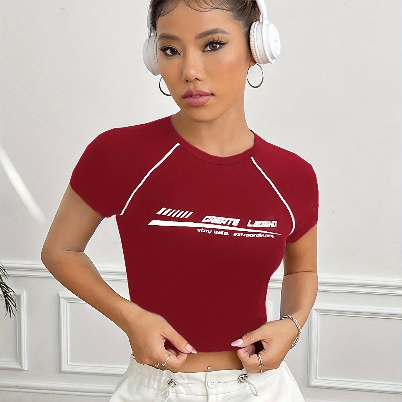 Y2K Letter Print Crop T-Shirt for Women's Spring & Summer Fashion