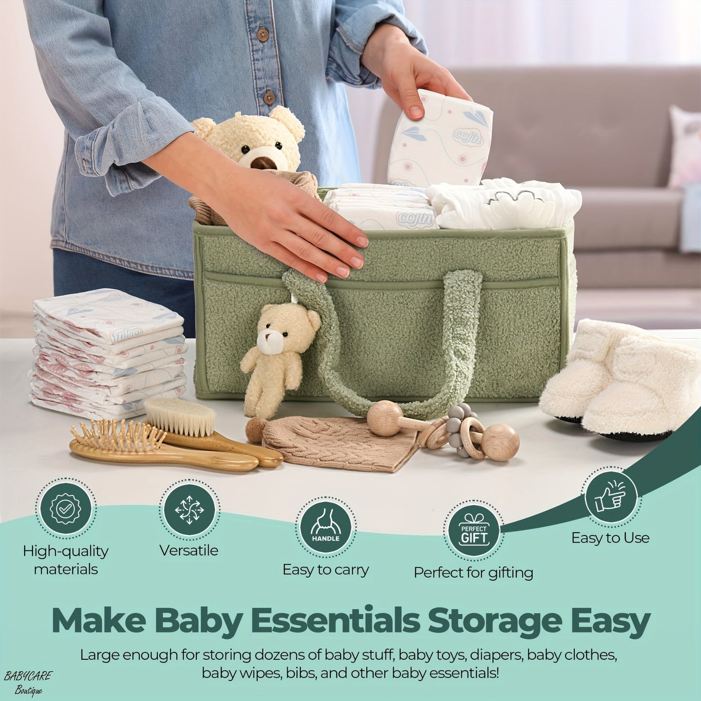 Multifunctional Diaper Caddy Organizer - Great for Changing Table, Kids Storage Bin with Wipes Holder, Ideal Baby Shower Gift, Convenient Nursery and Car Accessory