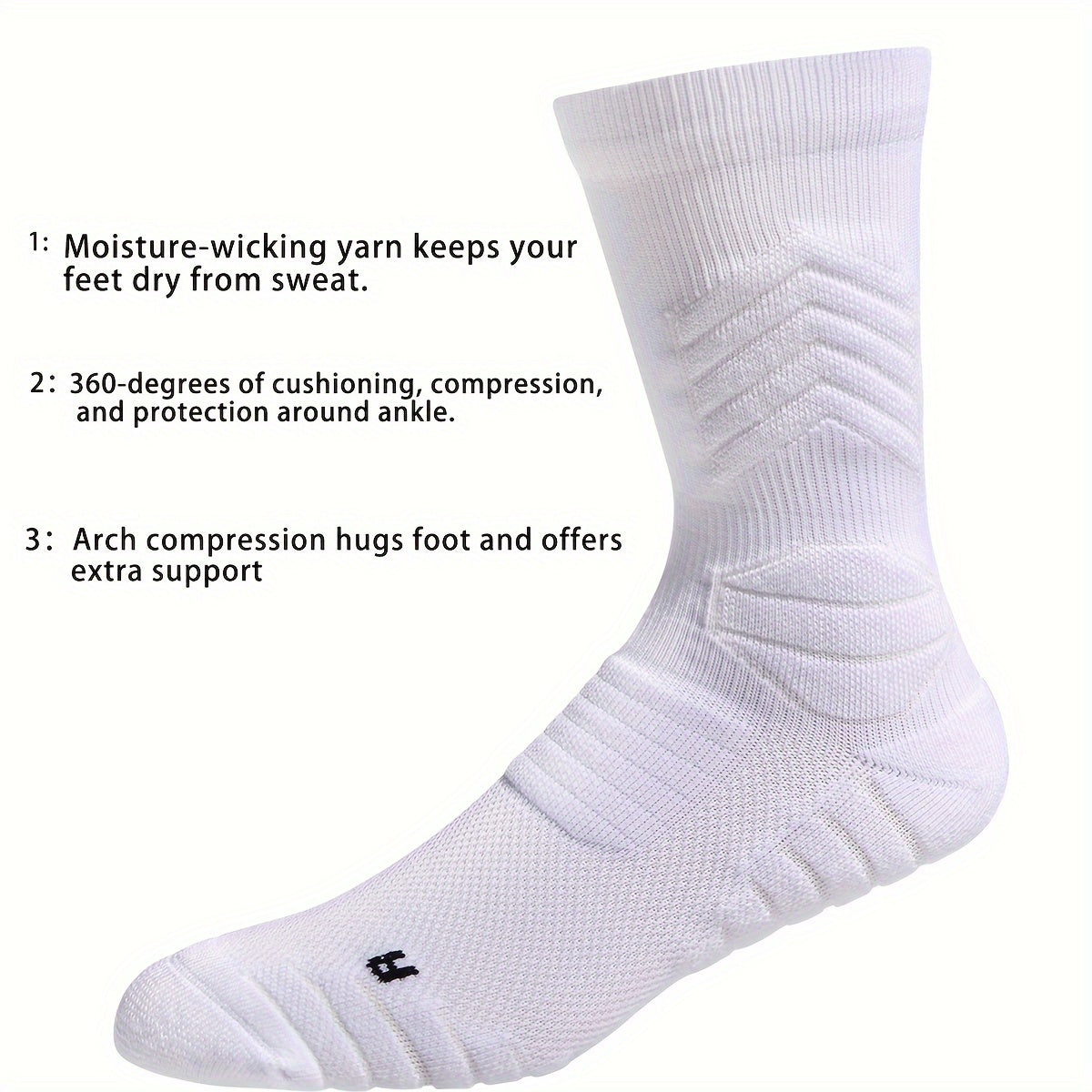 5 pairs of Wubenzhi men's basketball socks with cushioning performance