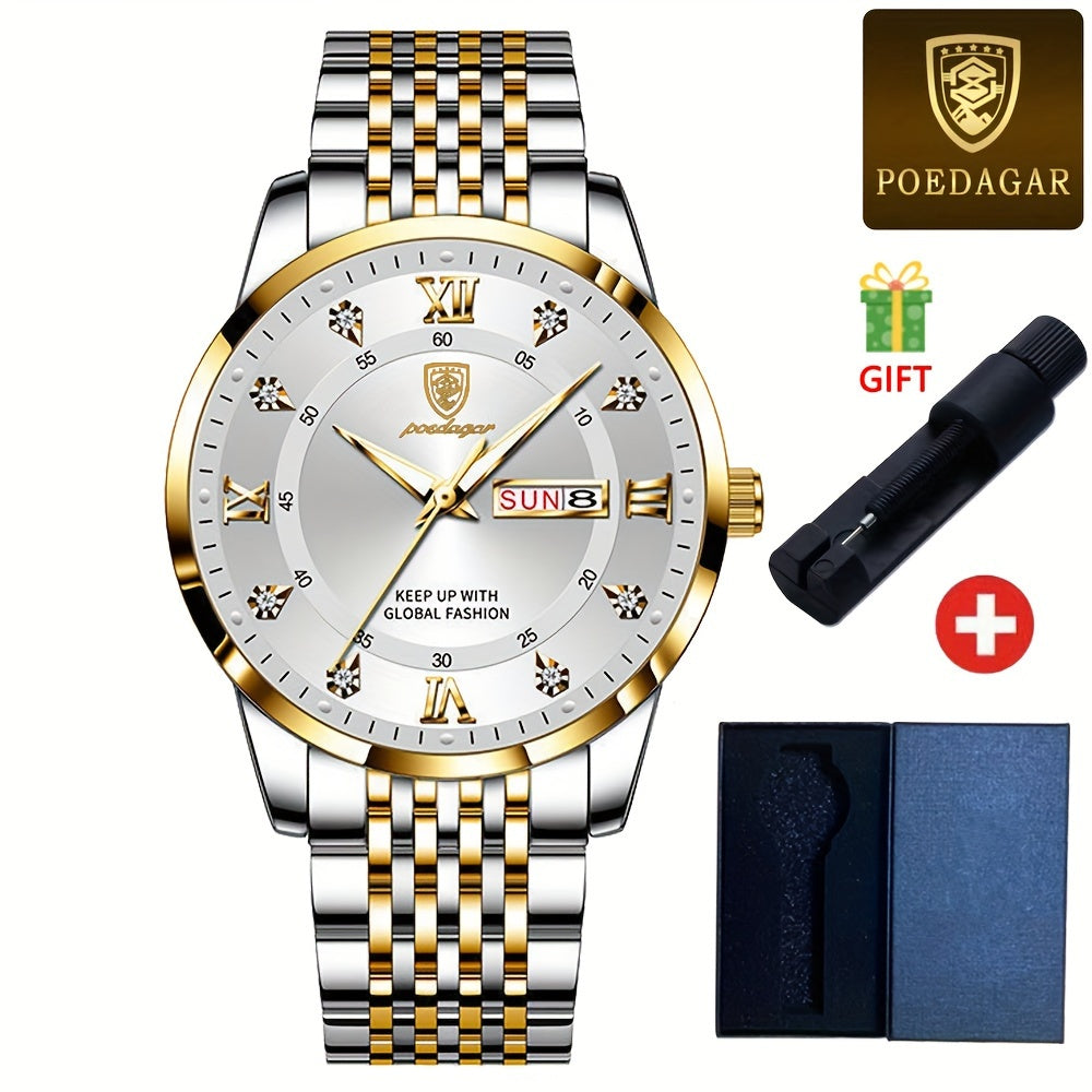 Men's Fashion Chronograph Wristwatch by POEDAGAR - Waterproof, Luminous, Quartz Movement for Business and Sports