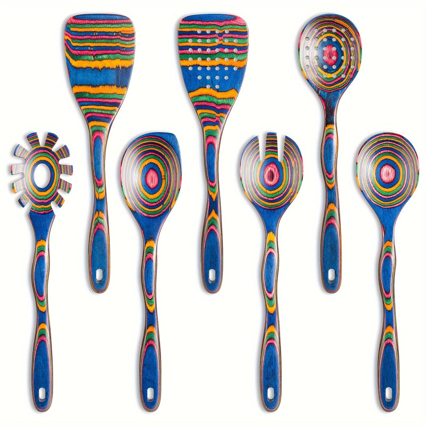 Wooden Kitchen Utensils Set, 7-Piece Soup Spoon and Cooking Tools in Vibrant Colors, Made from Natural Wood - Perfect for Holiday Cooking and Entertaining on Halloween, Christmas, Easter, and Thanksgiving