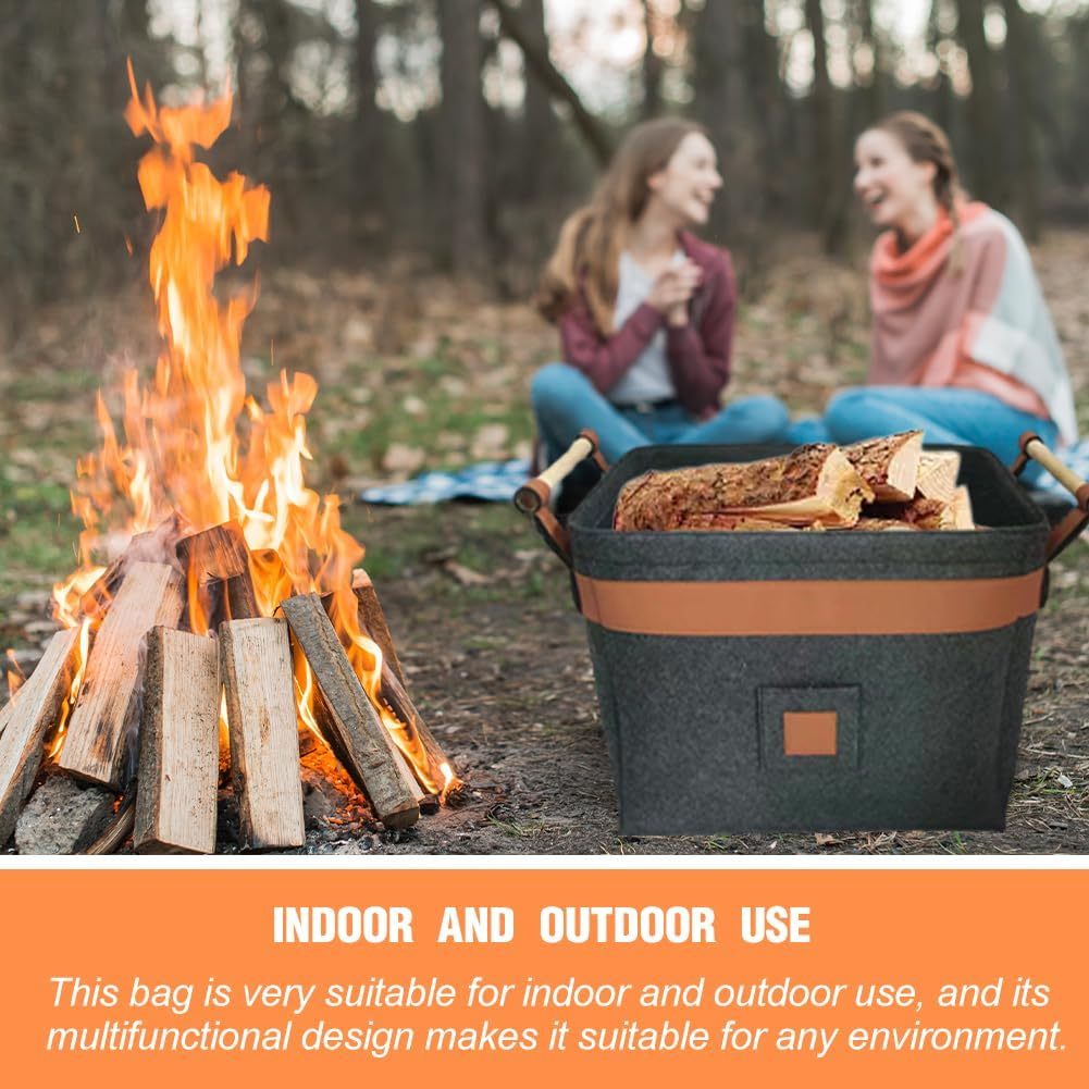 Durable Extra Thick Felt Firewood Carrier Basket Featuring a Strong Reinforced Handle - Convenient Portable and Foldable Wood Bag for Firewood, Newspaper, and Storage - Made with High-Quality Materials for Long-Lasting Construction