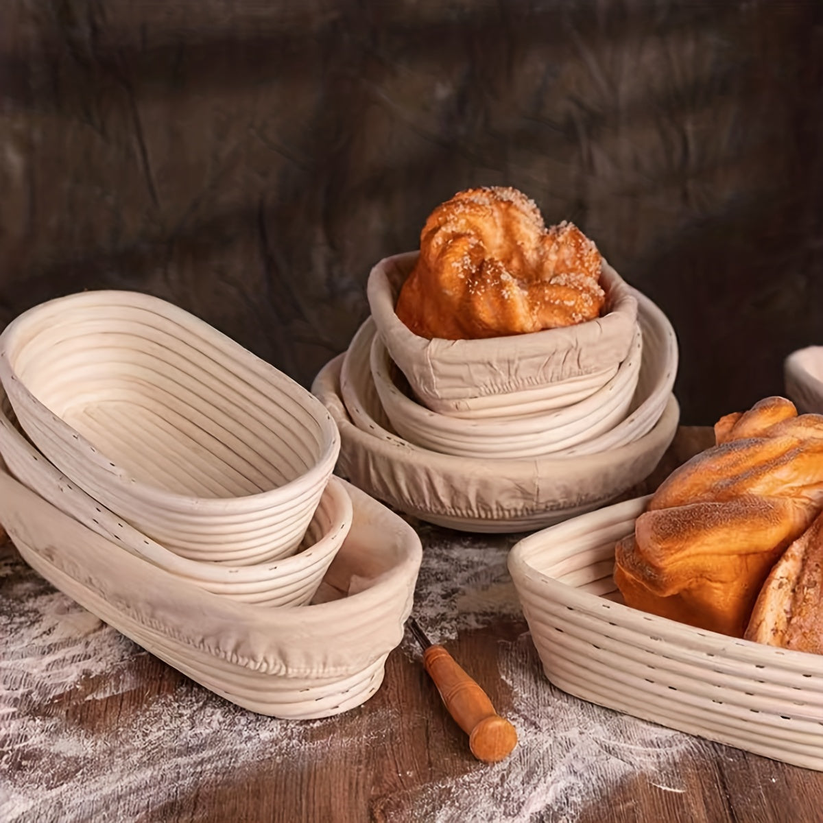 Bread Proofing Basket Set - Includes 1 Round/Oval Basket and Liner Cloth for Fermentation - Made from Natural Rattan - Perfect for Yeast Dough and Artisan Bread Making - Ideal for Professional and Home Bakers