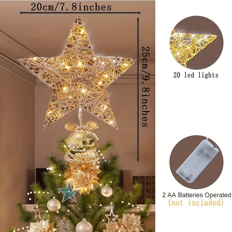 Lighted glitter star tree topper with LED lights for Christmas tree decorations. Great for holiday parties and indoor decor.