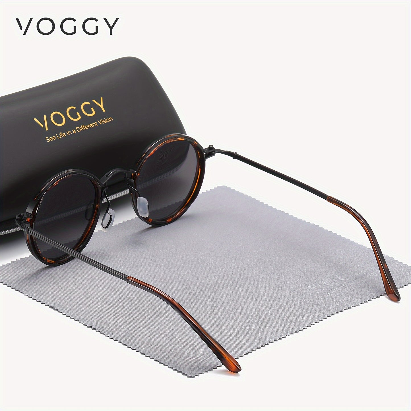 VOGGY Retro Metal Polarized Fashion Glasses - Black Frame with Brown Tortoiseshell Accents, Stylish Round Design for Men & Women. Ideal for Driving, Fishing, Cycling, Hiking & Outdoor