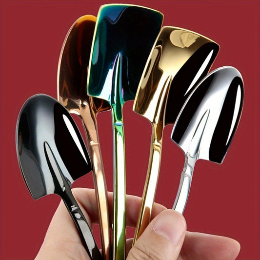 Set of 8 Mini Shovel Spoons made of Stainless Steel - Perfect for Desserts, Coffee, Fruit, and Ice Cream - Ideal for Kitchen, Restaurant, or Apartment Dining - Unique Tool and Gadget Set, No Electricity Needed