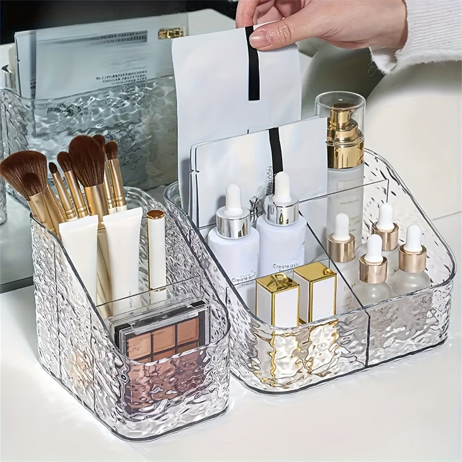 Multi-purpose bathroom organizer for cosmetics, office supplies, and beauty products.