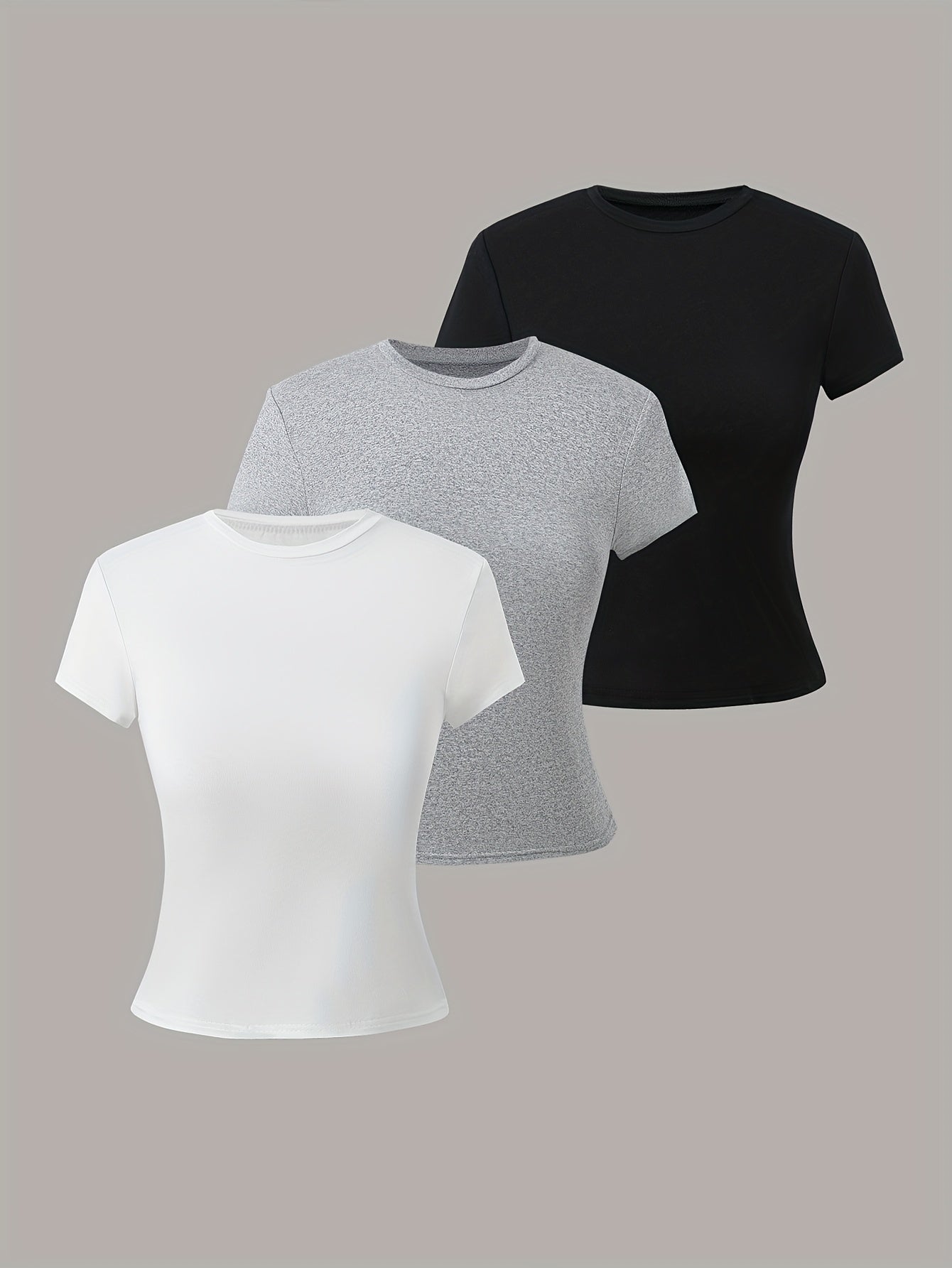 3 pack of girls' round neck short sleeve T-shirts, stylish and versatile tops.