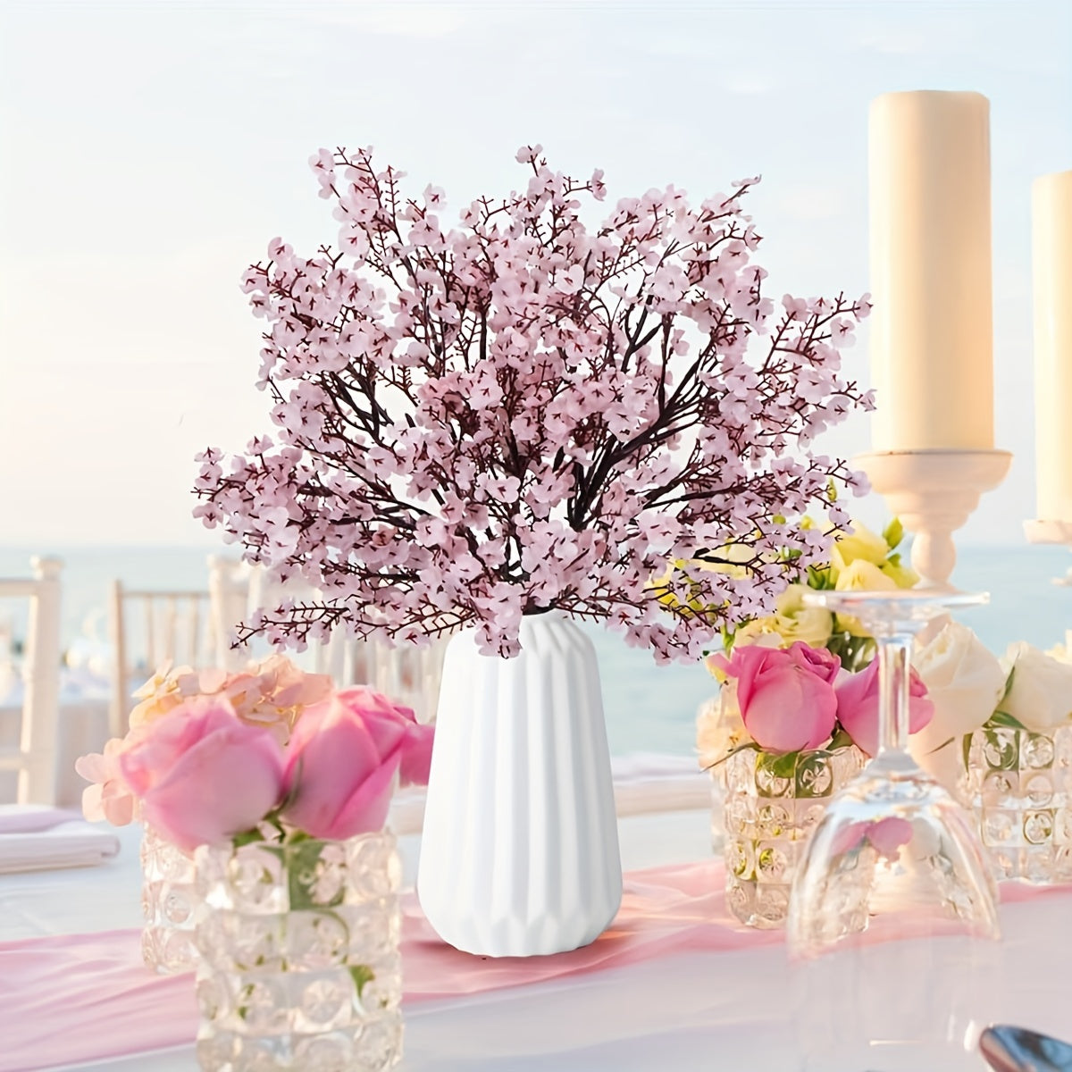 Artificial cherry blossom branches for vase, versatile décor for all seasons and occasions, no container included.