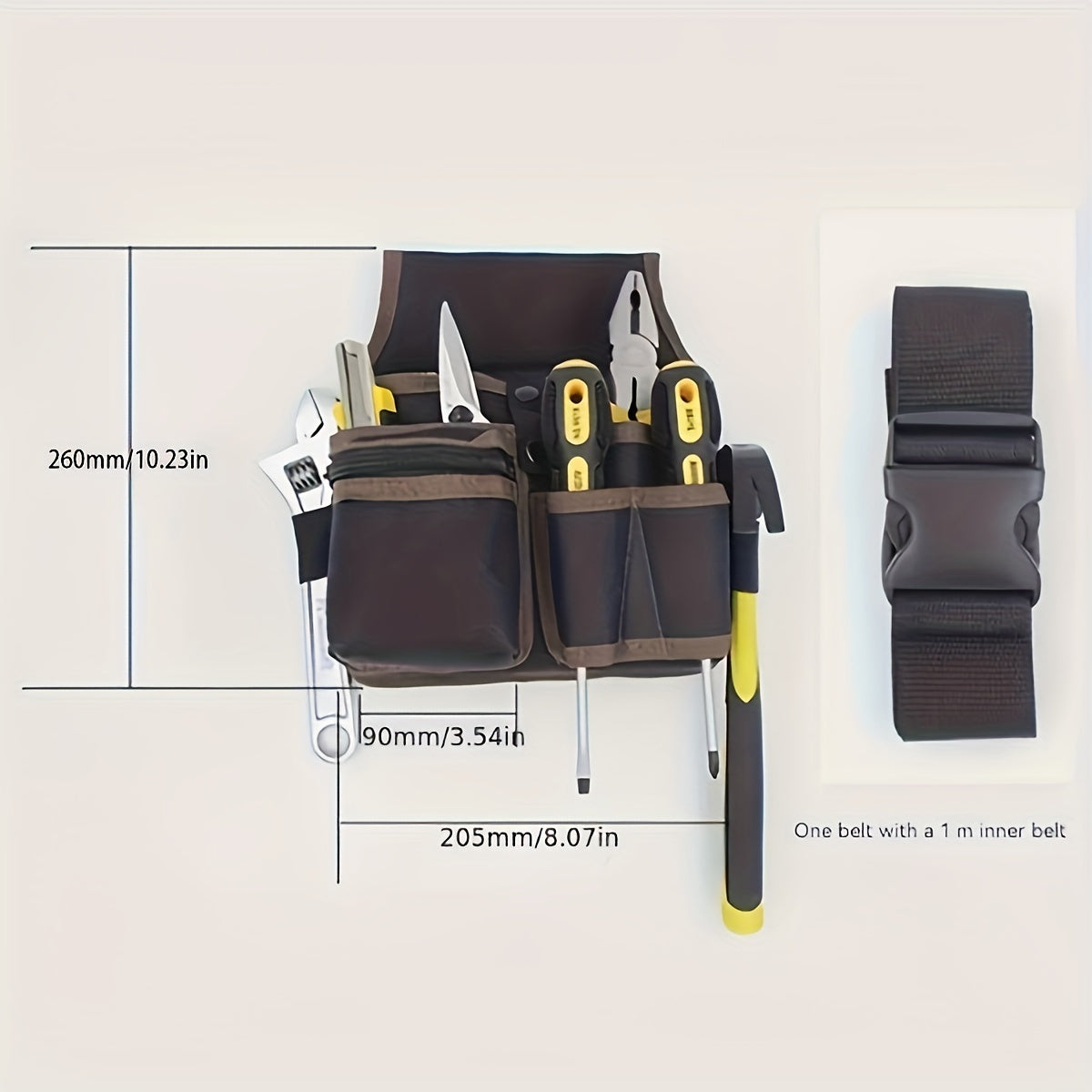 Single pack of durable black electrician tool belt with multiple pockets for hanging on waist, suitable for hand washing.