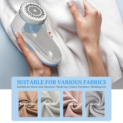 Fabric Shaver for removing lint and fuzz from various surfaces, USB rechargeable and portable.