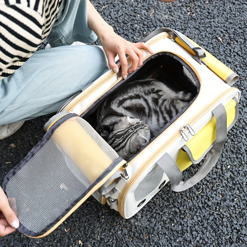 Lightweight, breathable and durable portable cat carrier that folds for easy storage.