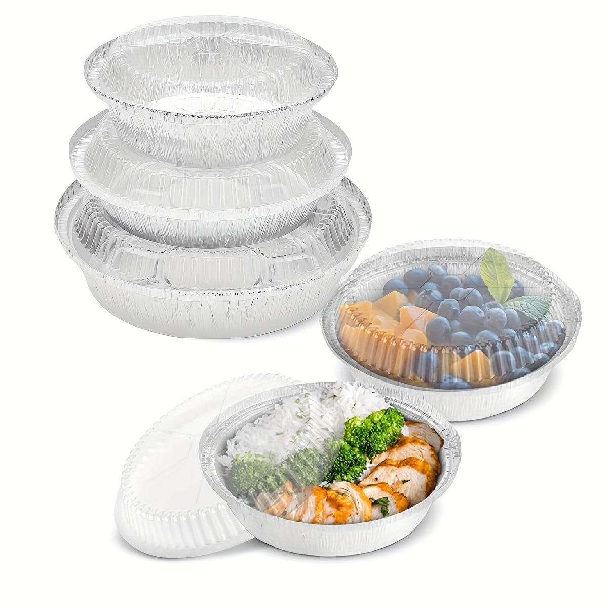 Round Disposable Baking Containers with Lids - Available in 10 or 30 Pack, Aluminum Foil Pan Set perfect for Dining, Cooking, and Outdoor Events. Ideal for To-Go Pie Tins, Oven-Safe Roasting, and Storage Pots.