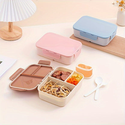 A leak-proof, microwaveable Japanese-style lunch box with compartments, perfect for students and office workers on the go. This high-quality plastic container is ideal for travel and can hold a large amount of food.