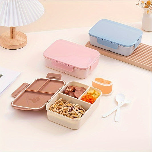 A leak-proof, microwaveable Japanese-style lunch box with compartments, perfect for students and office workers on the go. This high-quality plastic container is ideal for travel and can hold a large amount of food.