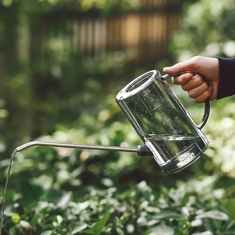 Durable plastic watering can with long spout, ideal for succulents and home gardening.