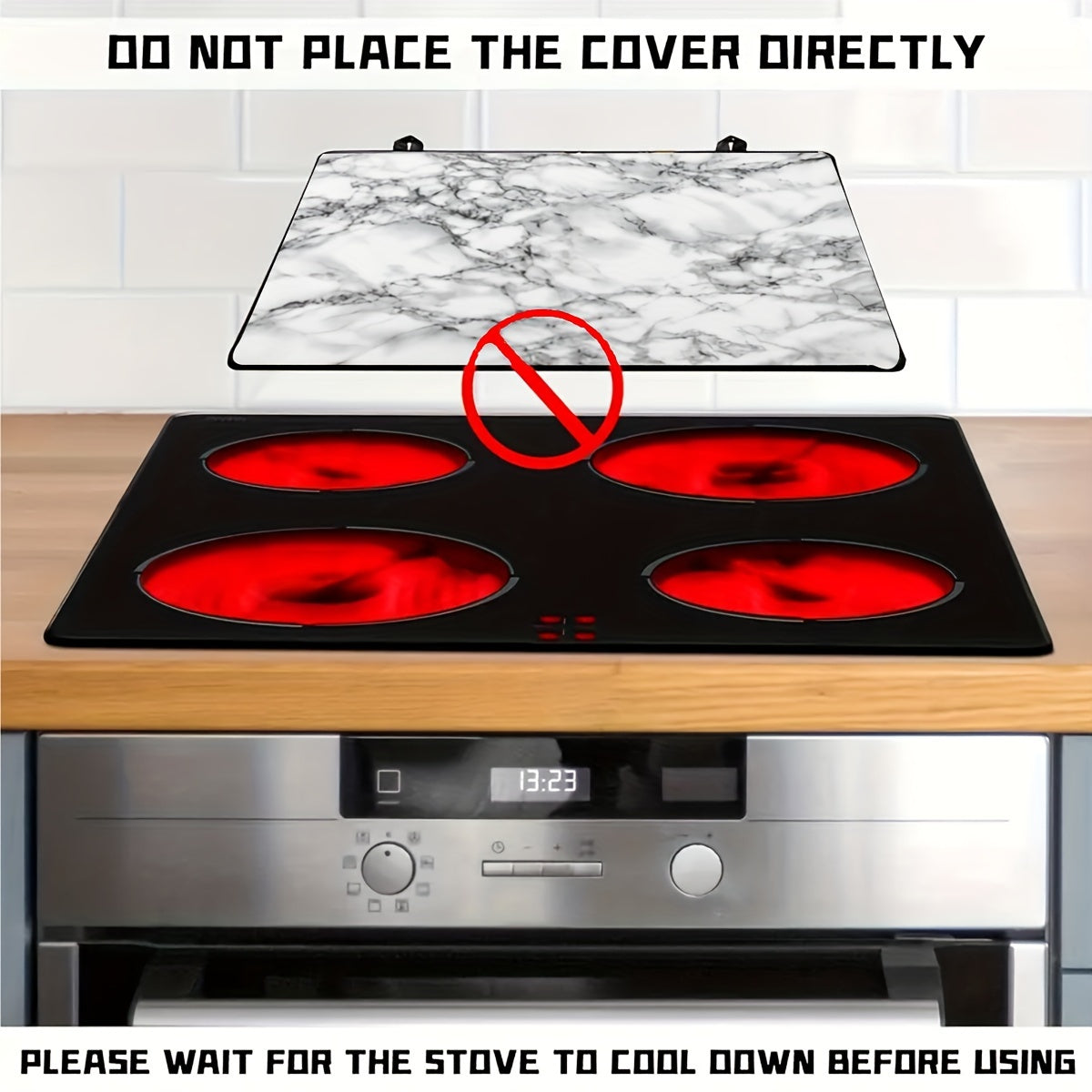 Extra large stove top cover for electric stoves measuring 28.5x20.5 inches (72.5x52cm). This anti-slip waterproof mat is designed to protect glass stove tops from scratches and acts as a flat top oven cover. Additionally, it can be used as a multipurpose