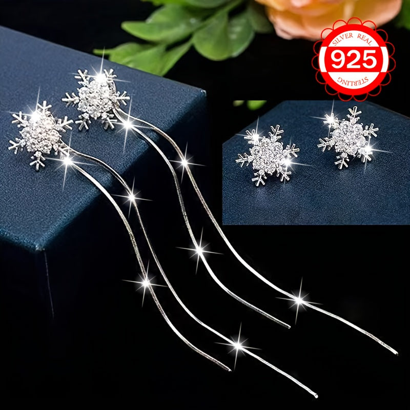 1 Pair of Women's Snowflake Earrings - Hypoallergenic 925 Silver, Versatile and Exquisite Design, Perfect for Couples, Girlfriends, and Special Occasions such as Daily Wear, Wedding Banquets, Seaside Vacations, Thanksgiving, and Christmas. Anti-oxidation