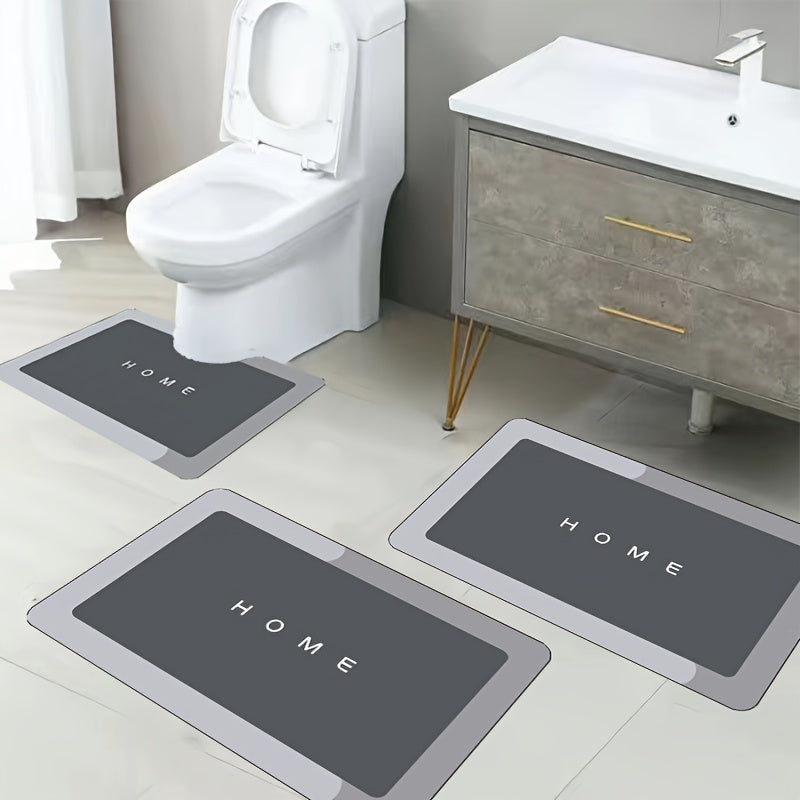 Bathroom Anti-slip Mat Set includes 3 pieces of mats made from Diatom Mud for toilet, washbasin, and entrances. These absorbent, washable, and cuttable mats are also suitable for bathtubs. They are wear-resistant and come in square and oval shapes