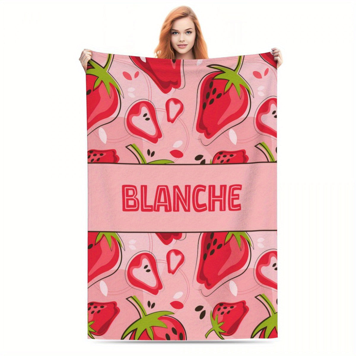 Personalized Strawberry Blanket for Girls and Women - Customizable Gift Perfect for Mom, Adults, and Travel - Soft and Lightweight Throw with Cute Strawberry Theme - Ideal for Valentine's, Birthday, or Christmas - Made of Polyester, Rectangular Shape