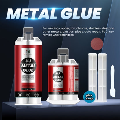 Durable red adhesive for bonding metals and other materials like PVC and ceramics, perfect for welding and automotive repairs.