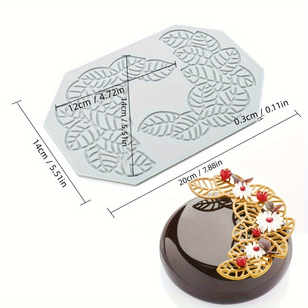 Silicone cake lace mat featuring elegant heart and bubble leaf designs, ideal for decorating Western pastries and chocolates. This food-safe baking mold is perfect for both home and professional use.