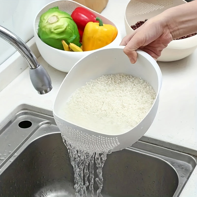 High-Quality Plastic Rice Washing Bowl with Strainer - Perfect for Quick and Effective Cleaning of Small Grains & Food Preparation, Safe for Use with Food, Great for Straining Water from Pasta/Vegetables, Multi-Purpose Kitchen Tool