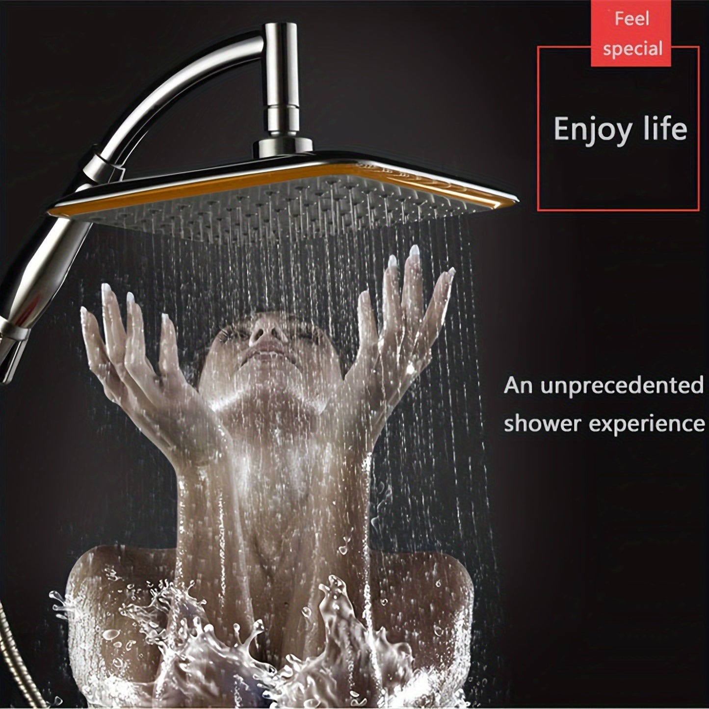 22.86 cm ABS chrome rainfall shower head with water-saving feature. Includes extension arm and hand-held option. Thin design with top spray function. Perfect for bathroom.