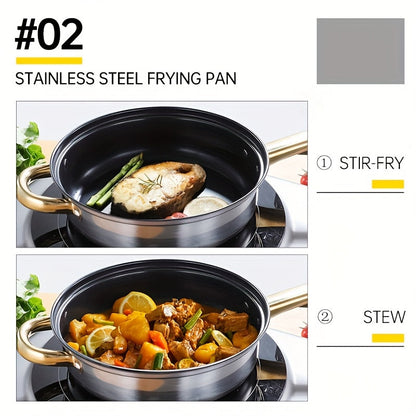 Stylish 12-Piece Stainless Steel Cookware Set includes Kitchen Pots and Pans with Lids, Soup Pot, Saucepan, and Water Kettle. Durable Finish and Southeast Asian Style make this a must-have for your Kitchen Essentials.